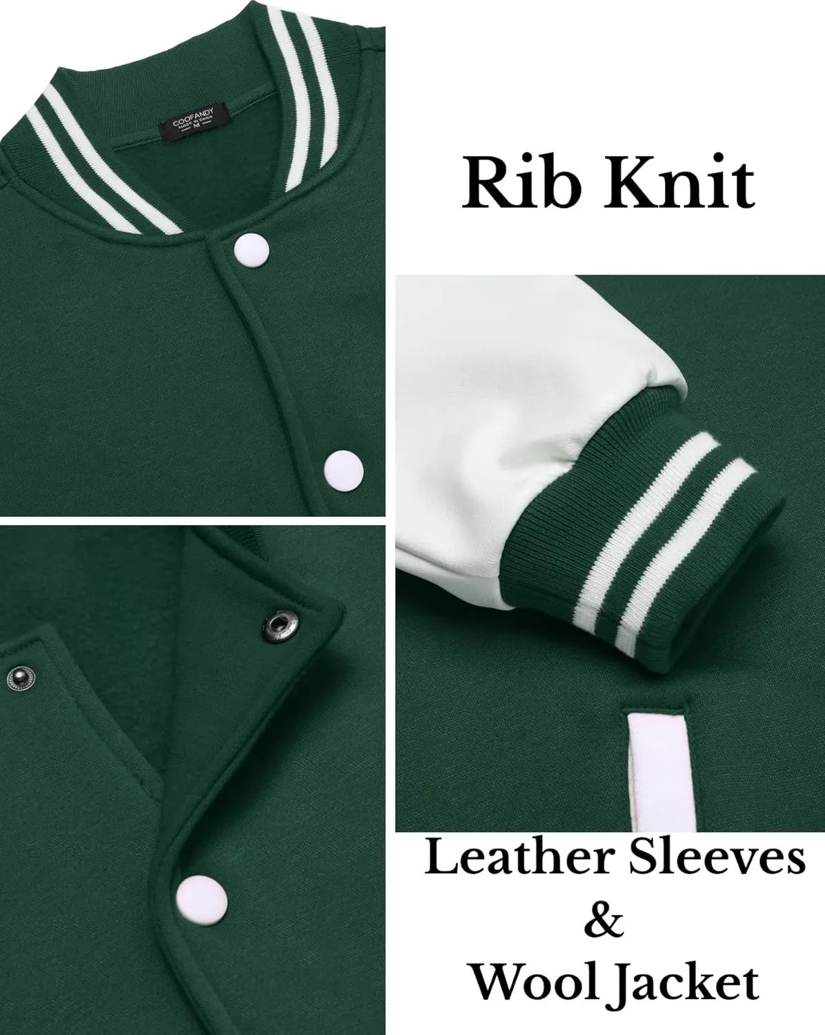 COOFANDY Mens Fashion Varsity Jackets Leather Sleeve Slim Fit College Baseball Letterman Bomber Coat