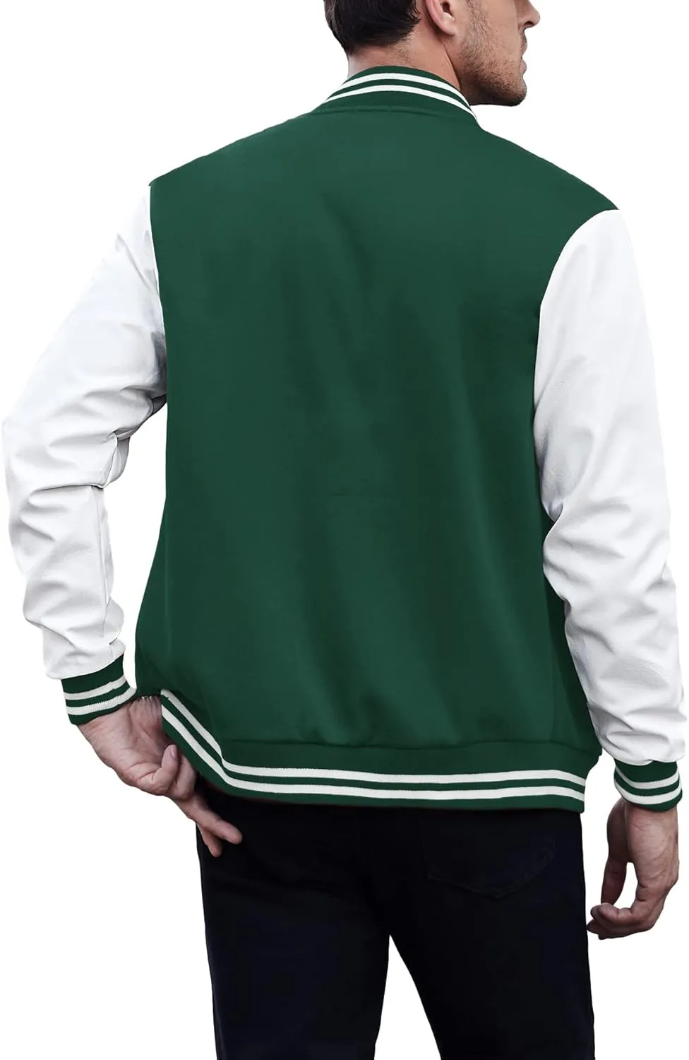 COOFANDY Mens Fashion Varsity Jackets Leather Sleeve Slim Fit College Baseball Letterman Bomber Coat