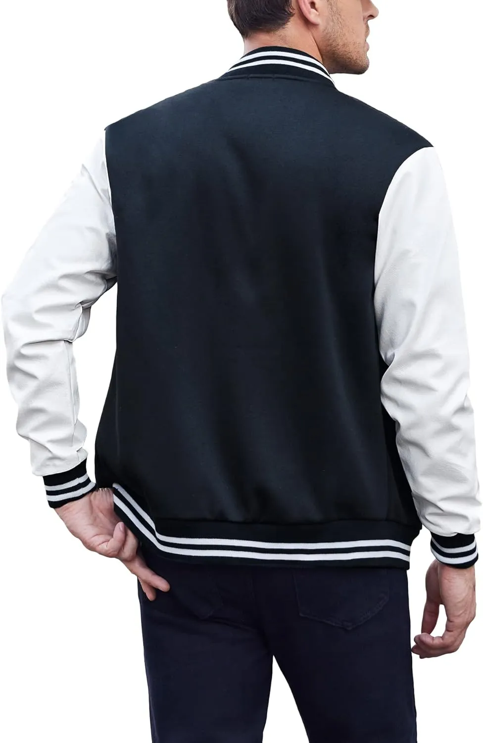 COOFANDY Mens Fashion Varsity Jackets Leather Sleeve Slim Fit College Baseball Letterman Bomber Coat