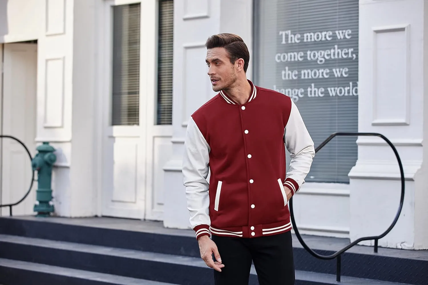 COOFANDY Mens Fashion Varsity Jackets Leather Sleeve Slim Fit College Baseball Letterman Bomber Coat