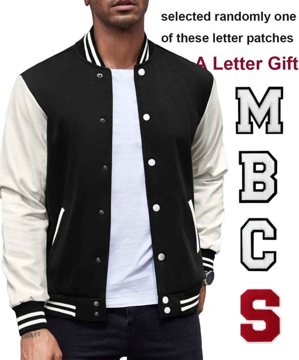 COOFANDY Mens Fashion Varsity Jackets Leather Sleeve Slim Fit College Baseball Letterman Bomber Coat