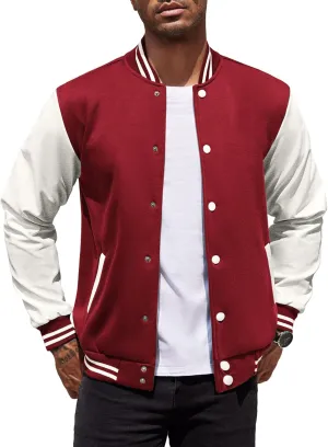 COOFANDY Mens Fashion Varsity Jackets Leather Sleeve Slim Fit College Baseball Letterman Bomber Coat