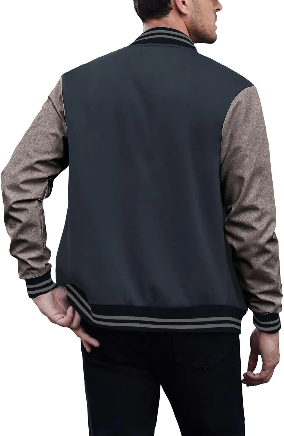 COOFANDY Mens Fashion Varsity Jackets Leather Sleeve Slim Fit College Baseball Letterman Bomber Coat