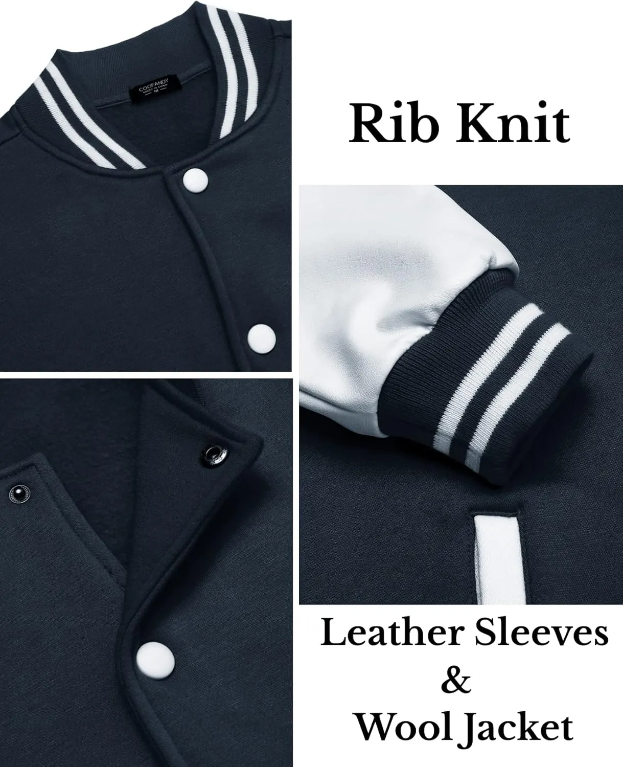 COOFANDY Mens Fashion Varsity Jackets Leather Sleeve Slim Fit College Baseball Letterman Bomber Coat