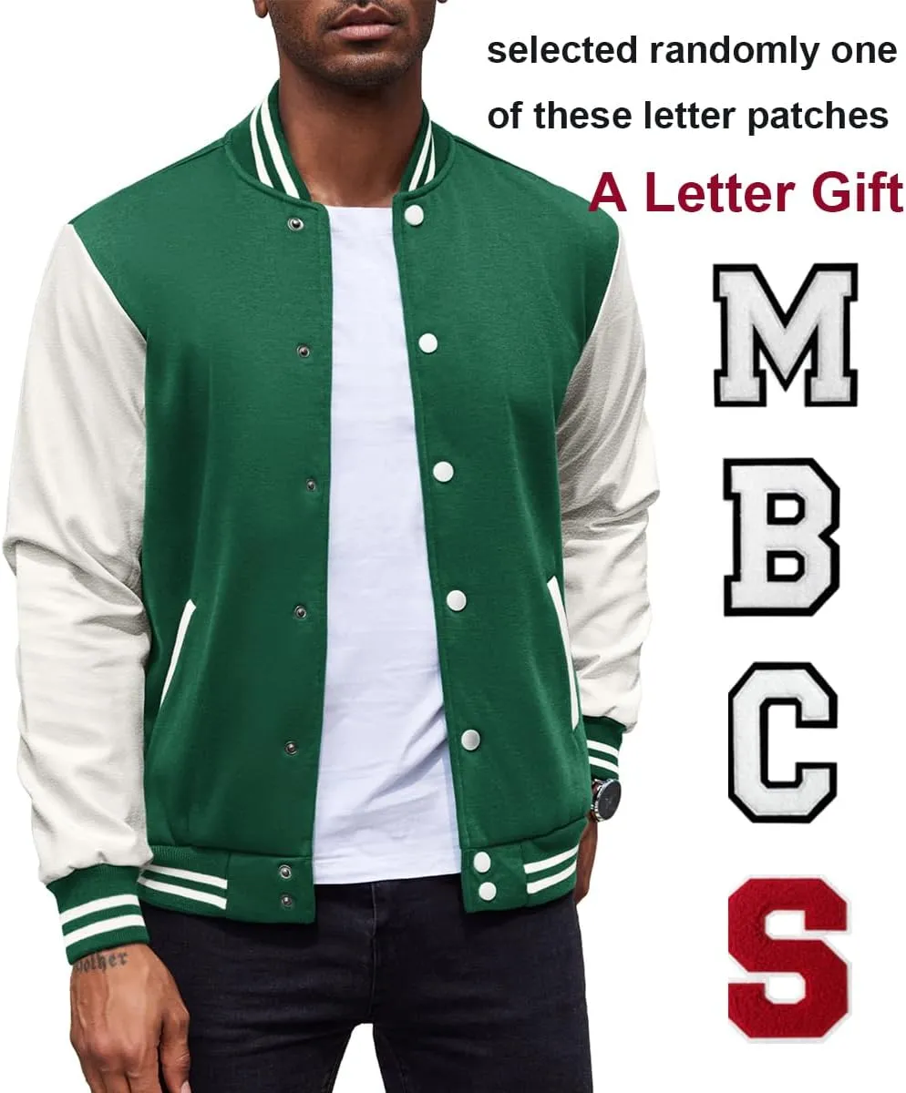 COOFANDY Mens Fashion Varsity Jackets Leather Sleeve Slim Fit College Baseball Letterman Bomber Coat