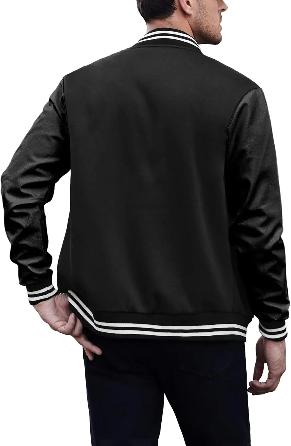 COOFANDY Mens Fashion Varsity Jackets Leather Sleeve Slim Fit College Baseball Letterman Bomber Coat