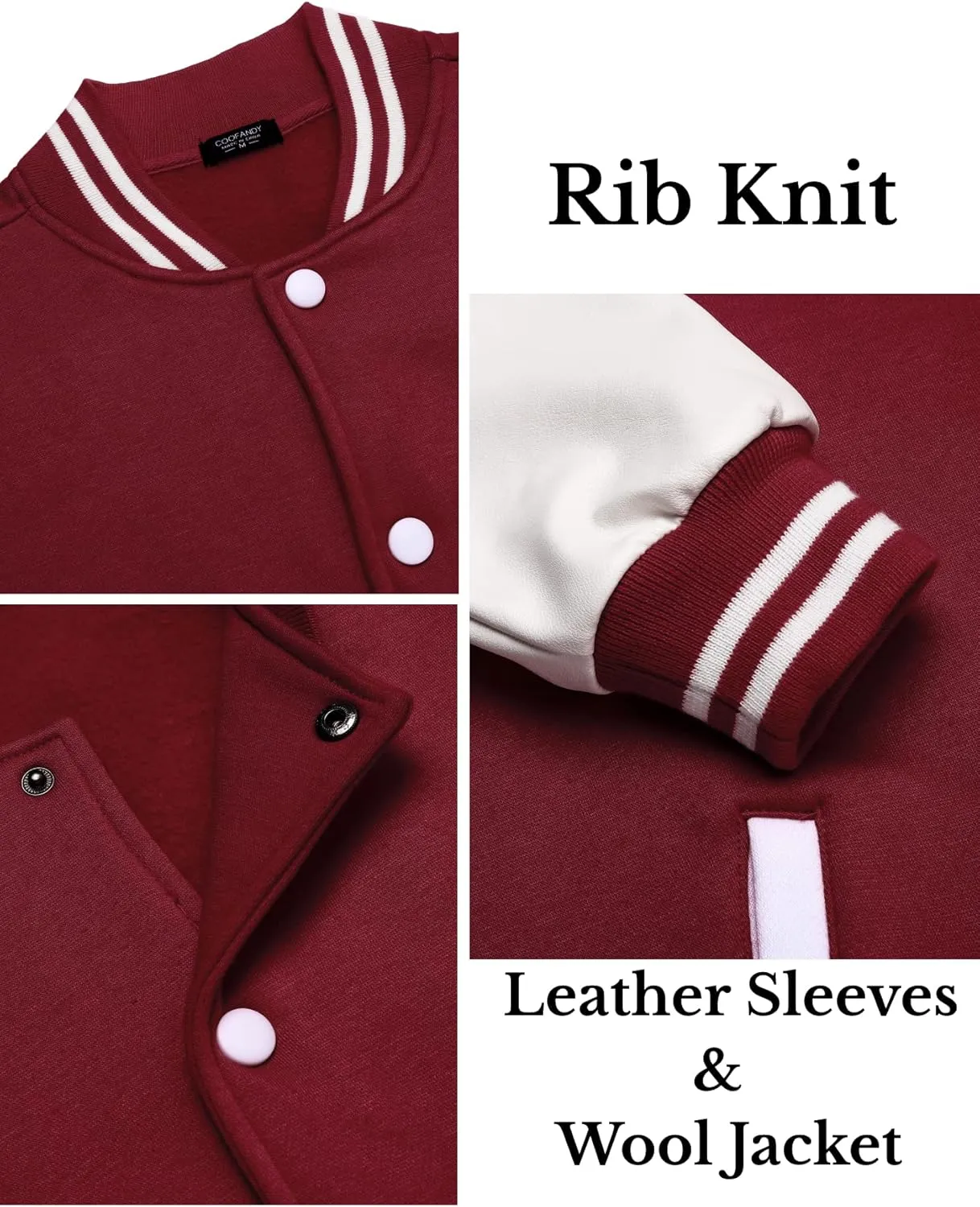 COOFANDY Mens Fashion Varsity Jackets Leather Sleeve Slim Fit College Baseball Letterman Bomber Coat