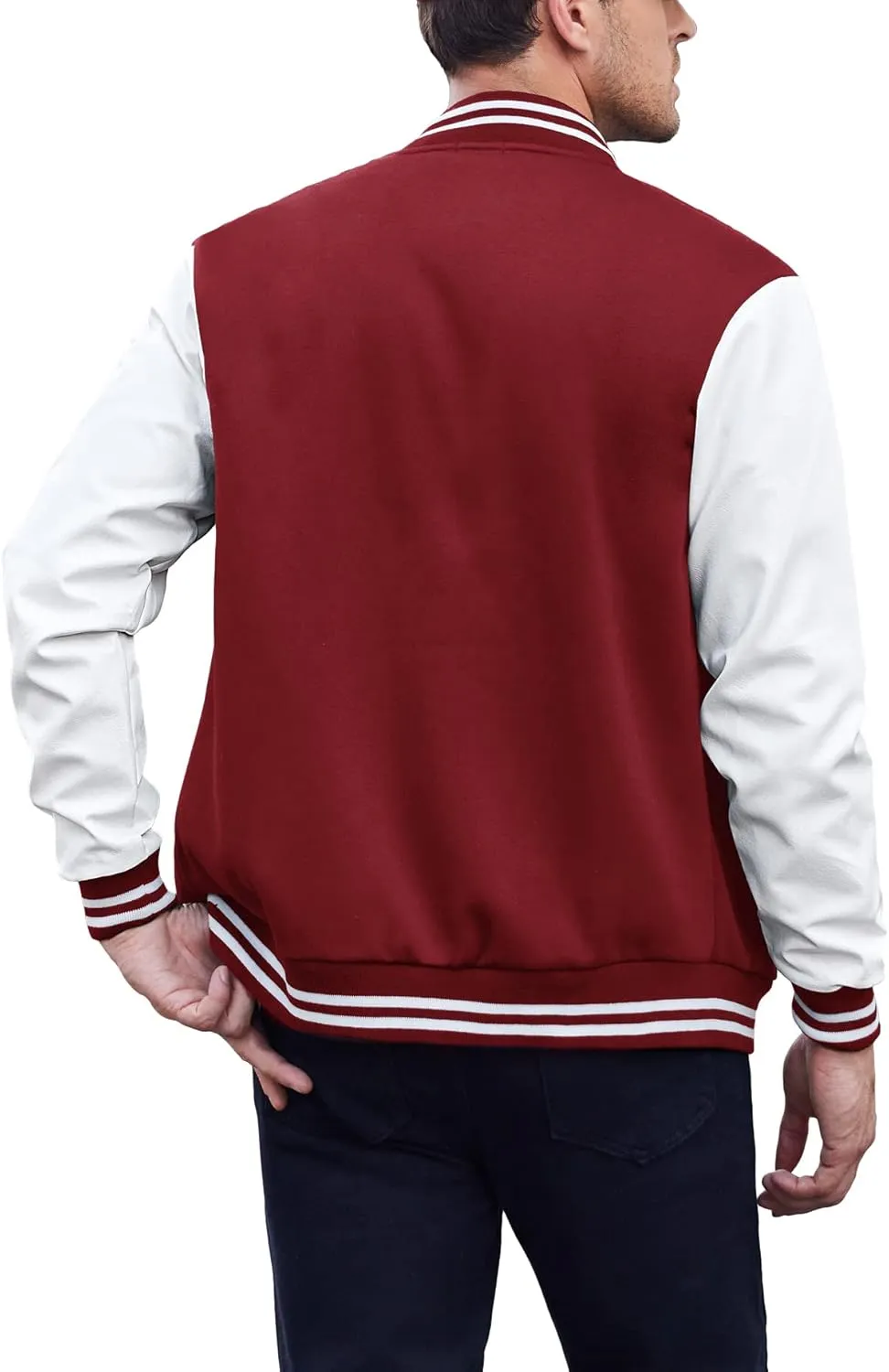 COOFANDY Mens Fashion Varsity Jackets Leather Sleeve Slim Fit College Baseball Letterman Bomber Coat