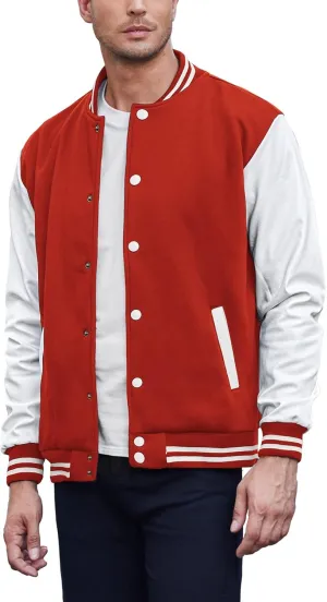 COOFANDY Mens Fashion Varsity Jackets Leather Sleeve Slim Fit College Baseball Letterman Bomber Coat