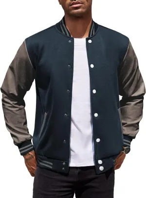 COOFANDY Mens Fashion Varsity Jackets Leather Sleeve Slim Fit College Baseball Letterman Bomber Coat