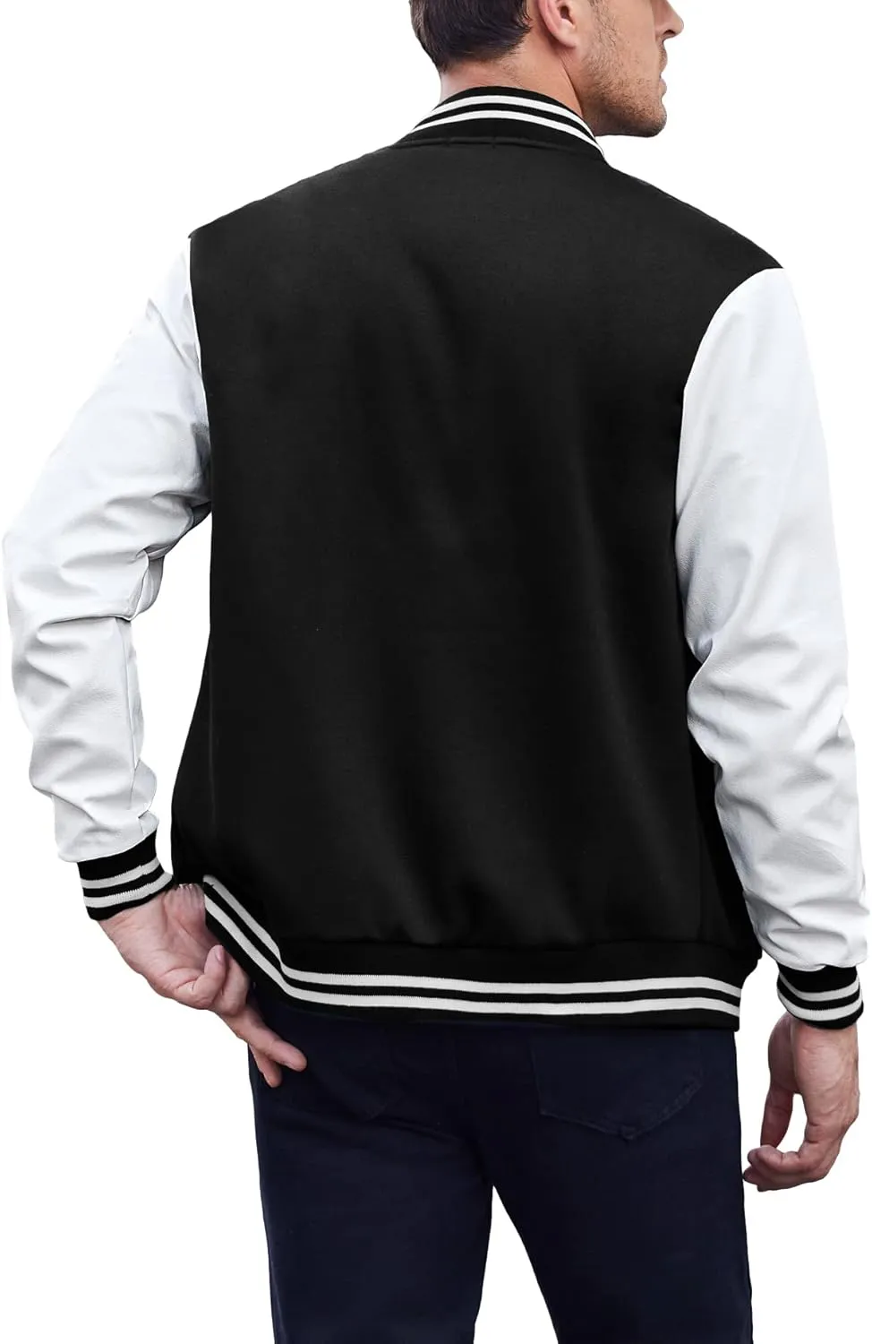 COOFANDY Mens Fashion Varsity Jackets Leather Sleeve Slim Fit College Baseball Letterman Bomber Coat