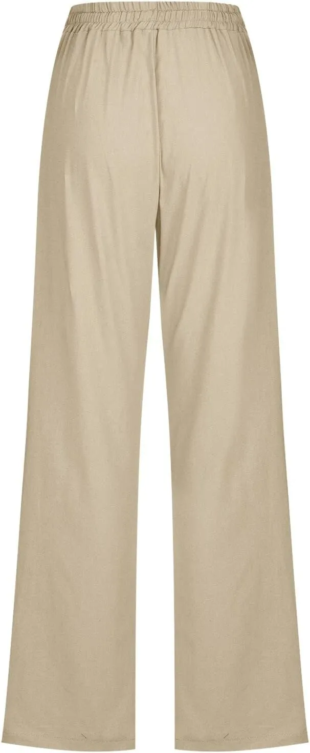Corduroy Pleated Pants for Women Winter Everyday Hiking Pants with Pockets Elastic Waist High Waisted