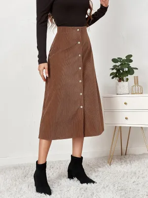 Corduroy Skirt, A-Line High Waist Skirts Long Skirts for Women, Buttons Down Straight Casual Fall Skirt