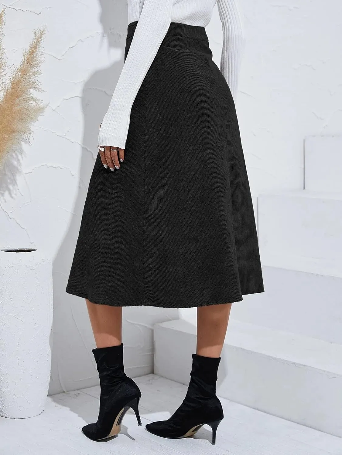 Corduroy Skirt, A-Line High Waist Skirts Long Skirts for Women, Buttons Down Straight Casual Fall Skirt