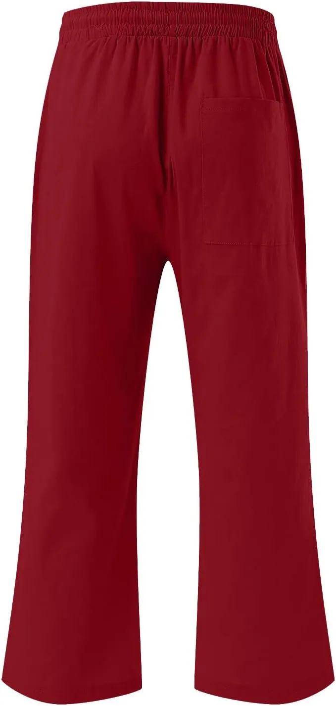 Cotton Linen Pants for Women Trendy 2024 High Waist Drawstring Cropped Pant Trousers Casual Summer Wide Leg Capris