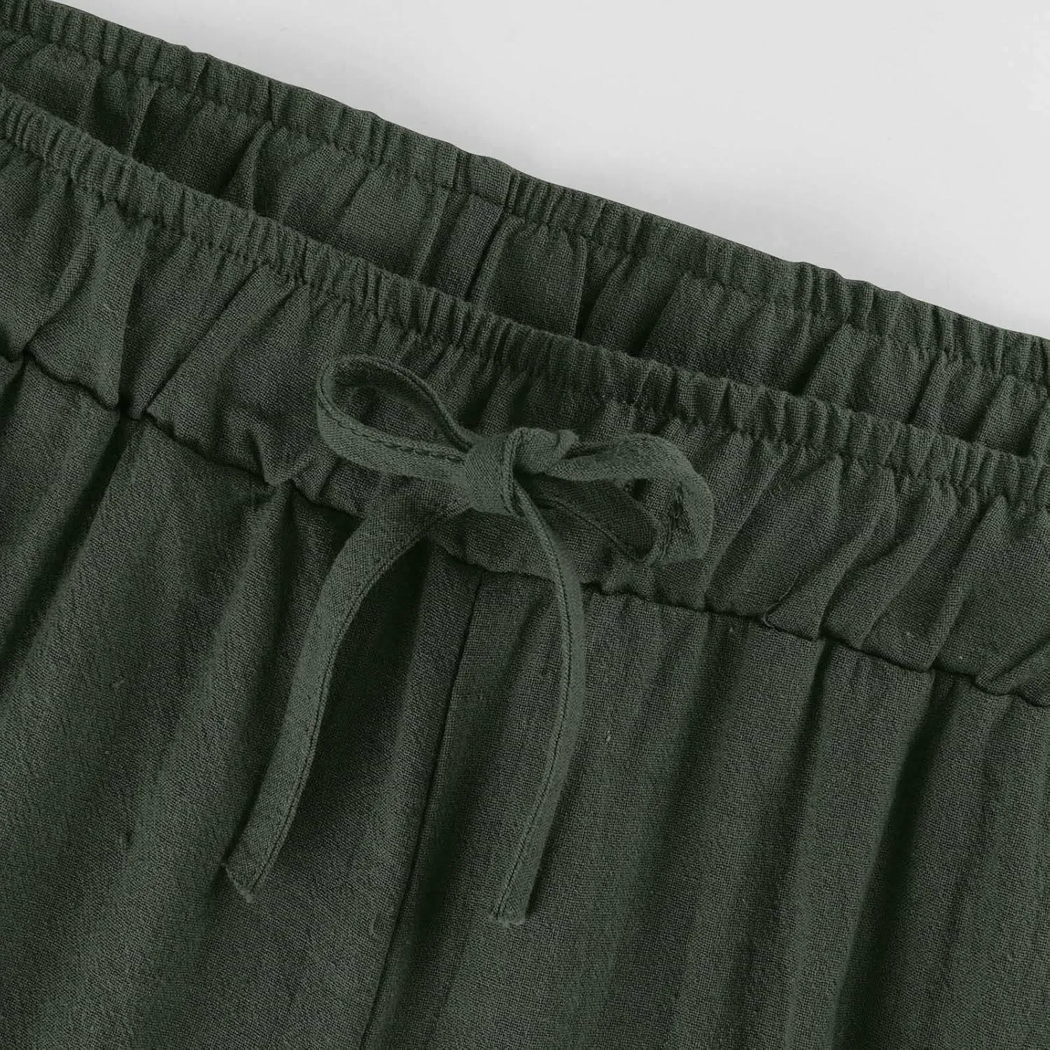 Cotton Linen Pants for Women Wide Leg Cropped Lounge Trousers Drawstring Elastic Waist Summer Beach Pant Outfits