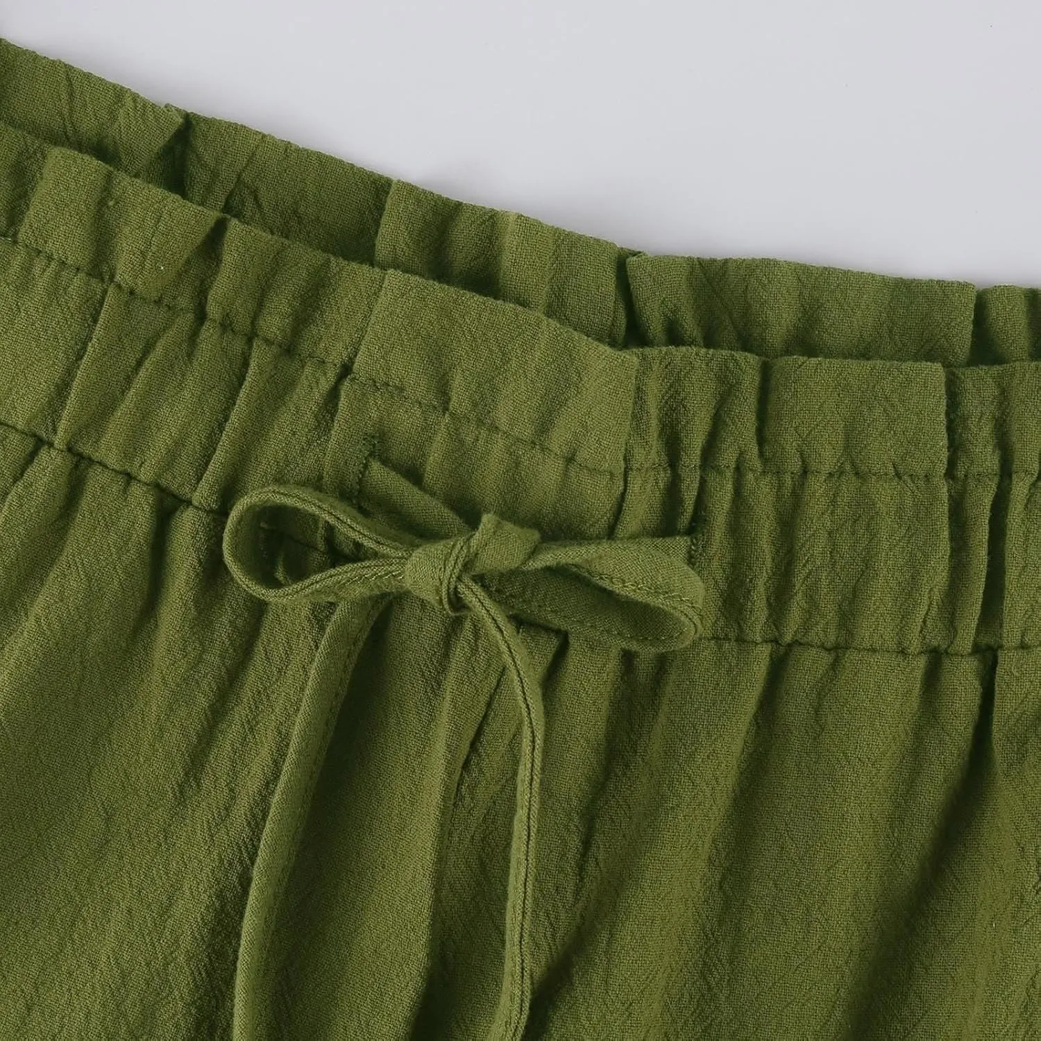 Cotton Linen Pants for Women Wide Leg Cropped Lounge Trousers Drawstring Elastic Waist Summer Beach Pant Outfits