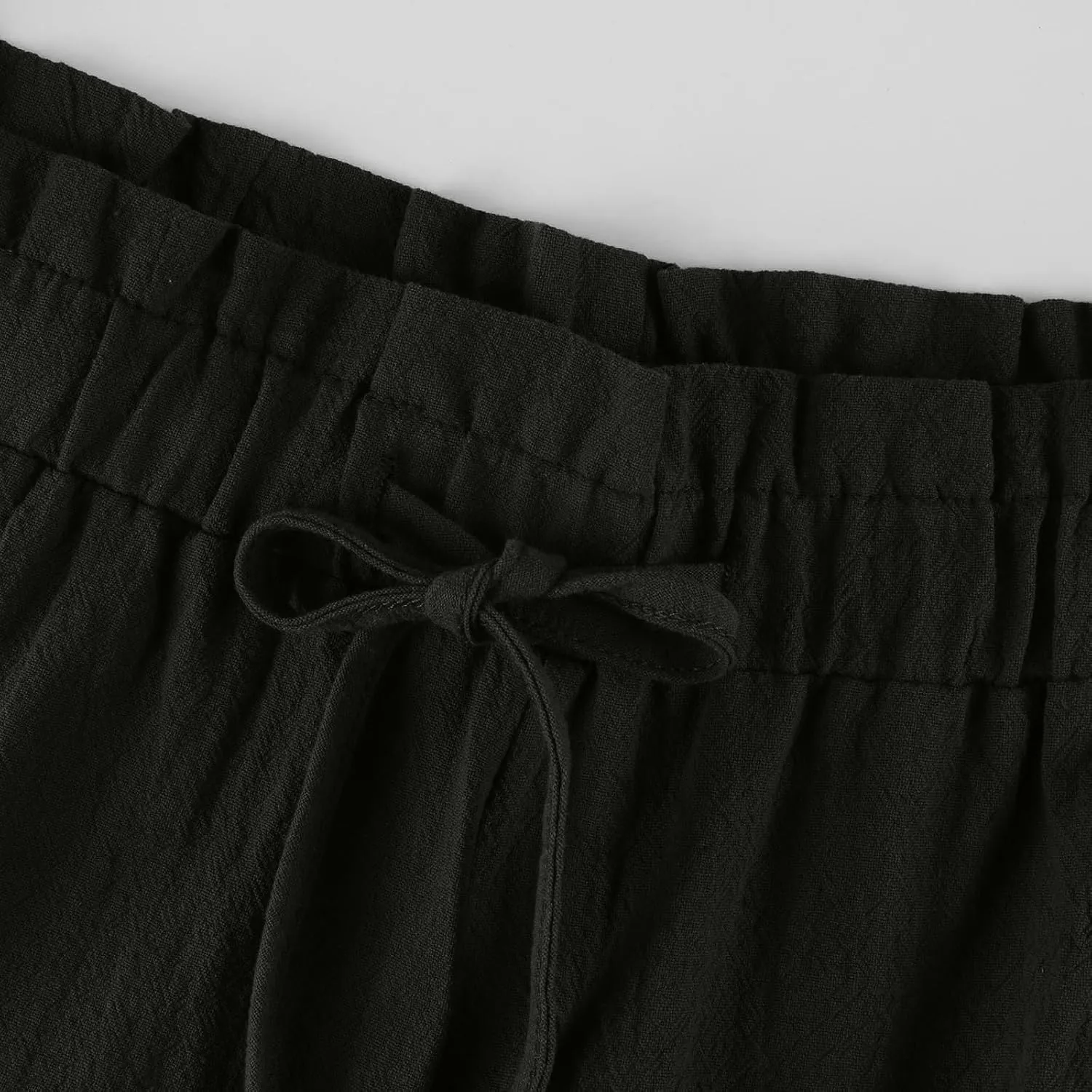 Cotton Linen Pants for Women Wide Leg Cropped Lounge Trousers Drawstring Elastic Waist Summer Beach Pant Outfits