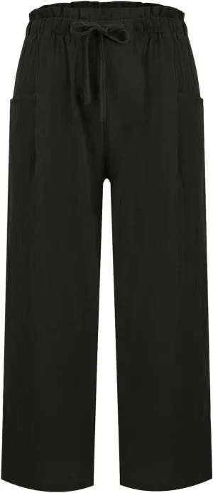 Cotton Linen Pants for Women Wide Leg Cropped Lounge Trousers Drawstring Elastic Waist Summer Beach Pant Outfits