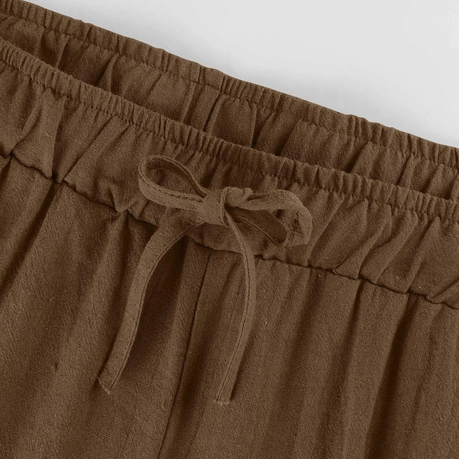 Cotton Linen Pants for Women Wide Leg Cropped Lounge Trousers Drawstring Elastic Waist Summer Beach Pant Outfits