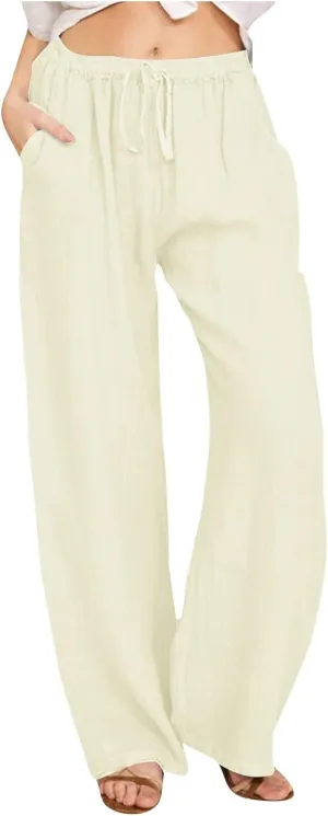 Cotton Linen Pants Women Summer 2025 Wide Leg High Waist Trousers Breathable Resort Wear Wrinkle-Free Casual Pants