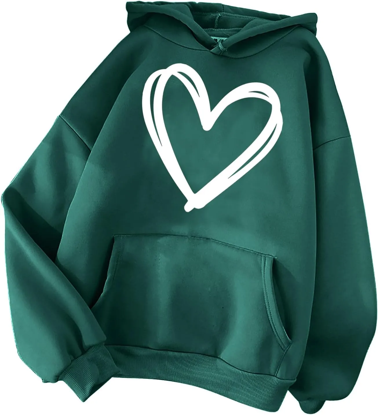 Cute Hooded Sweatshirt For Women 2024 Casual Long Sleeve Heart Graphic Hoodies Loose Comfy Fall Fashion Pullovers