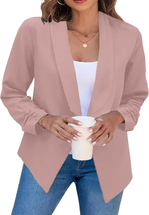 DIACACY Womens Cropped Formal Open Front Blazer Suit Long Sleeve Loose Blazer Jacket Cardigan