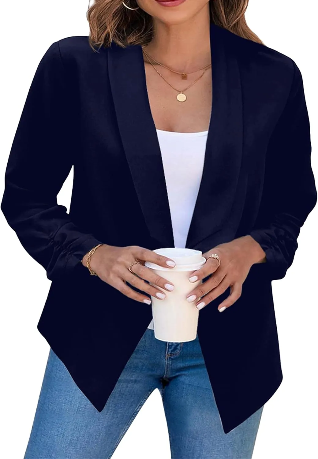 DIACACY Womens Cropped Formal Open Front Blazer Suit Long Sleeve Loose Blazer Jacket Cardigan