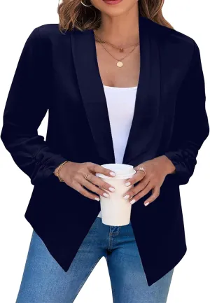 DIACACY Womens Cropped Formal Open Front Blazer Suit Long Sleeve Loose Blazer Jacket Cardigan