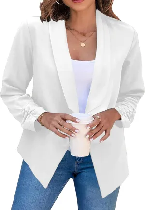 DIACACY Womens Cropped Formal Open Front Blazer Suit Long Sleeve Loose Blazer Jacket Cardigan