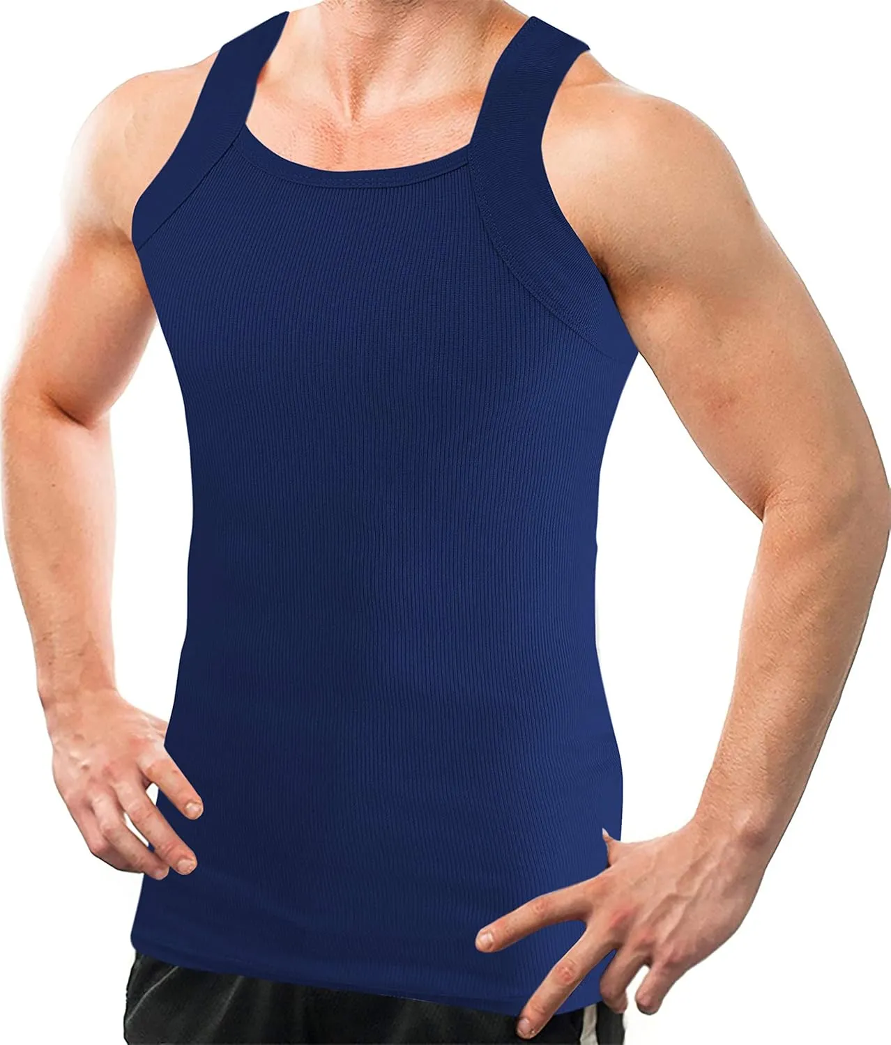 Different Touch Men Cotton Tank Top Square Cut Muscle Rib A-Shirt