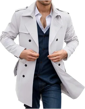 Double Breasted Trench Coat for Men Classic Slim Fit Long Jacket Stylish Outerwear for Business and Casual Winter