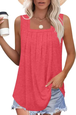 Elesomo Womens Shirts Casual Square Neck Sleeveless Tunic Tops for Leggings