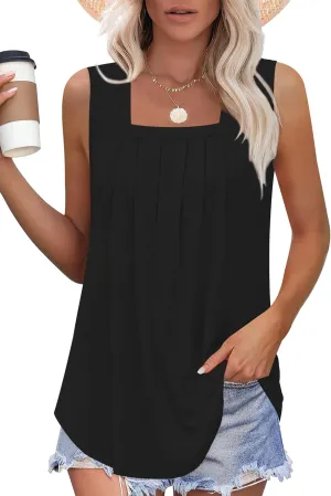 Elesomo Womens Shirts Casual Square Neck Sleeveless Tunic Tops for Leggings