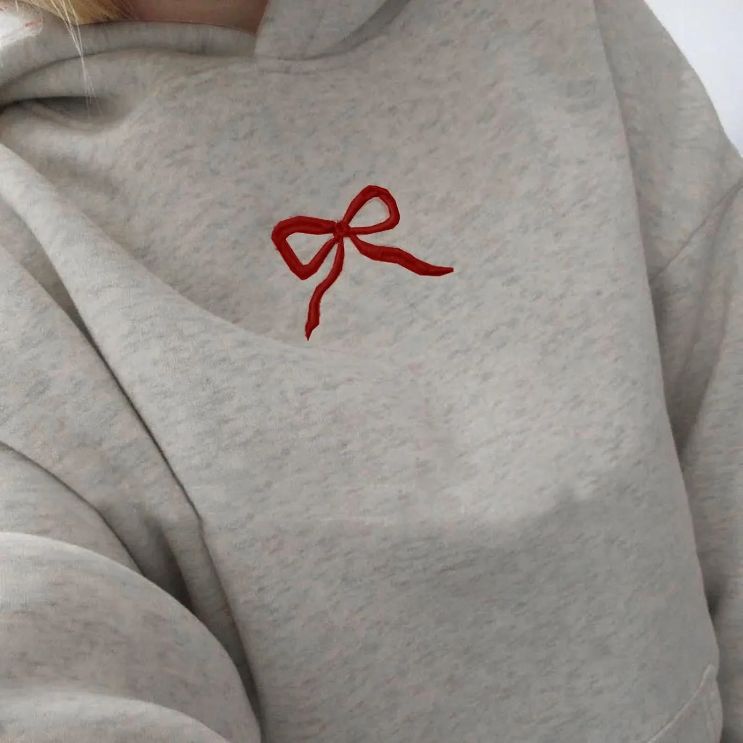 Embroidered Bow Hoodie For Women Trendy Preppy Sweatshirts Aesthetic Hoodies Cute Hoodie Casual Essential Sweater