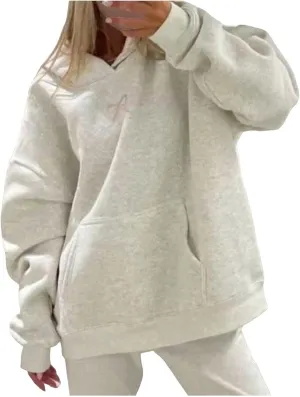 Embroidered Bow Hoodie For Women Trendy Preppy Sweatshirts Aesthetic Hoodies Cute Hoodie Casual Essential Sweater