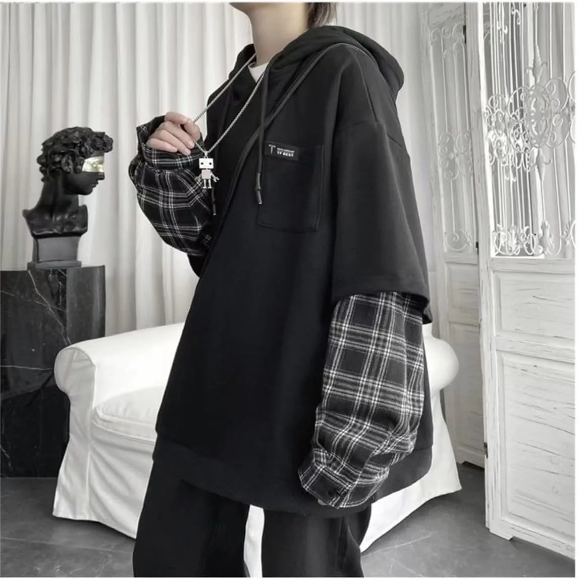 Emo Hoodie for Men Women Oversized Streetwear Hoodies Men Patchwork Hoodies Unisex Sweatshirt