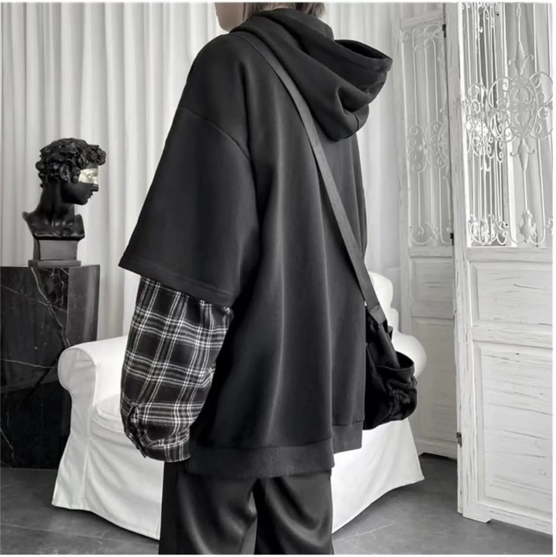 Emo Hoodie for Men Women Oversized Streetwear Hoodies Men Patchwork Hoodies Unisex Sweatshirt