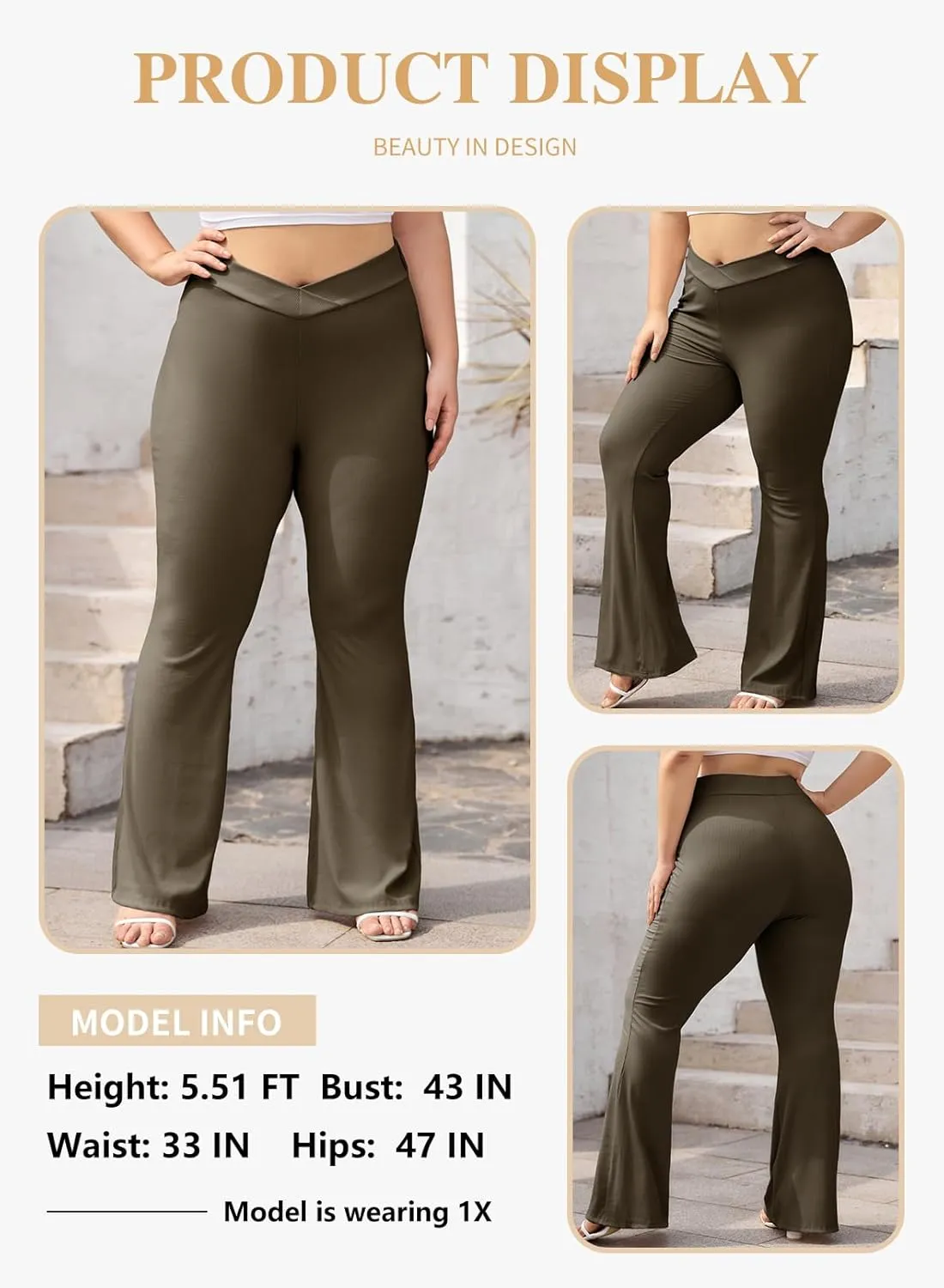 Eytino Plus Size Leggings for Women Elastic High Waisted Crossover Flare Pants Lounge Trousers(1X-5X)