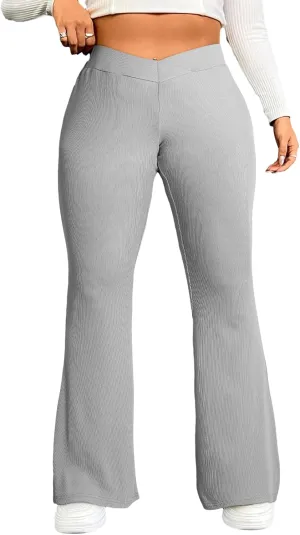 Eytino Plus Size Leggings for Women Elastic High Waisted Crossover Flare Pants Lounge Trousers(1X-5X)