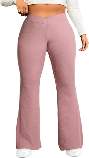 Eytino Plus Size Leggings for Women Elastic High Waisted Crossover Flare Pants Lounge Trousers(1X-5X)