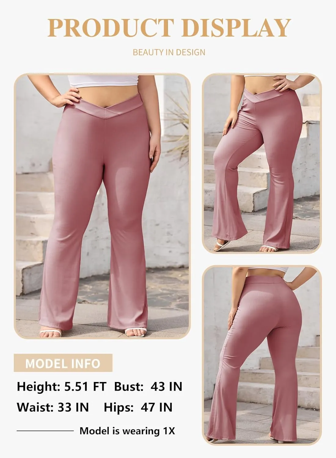Eytino Plus Size Leggings for Women Elastic High Waisted Crossover Flare Pants Lounge Trousers(1X-5X)
