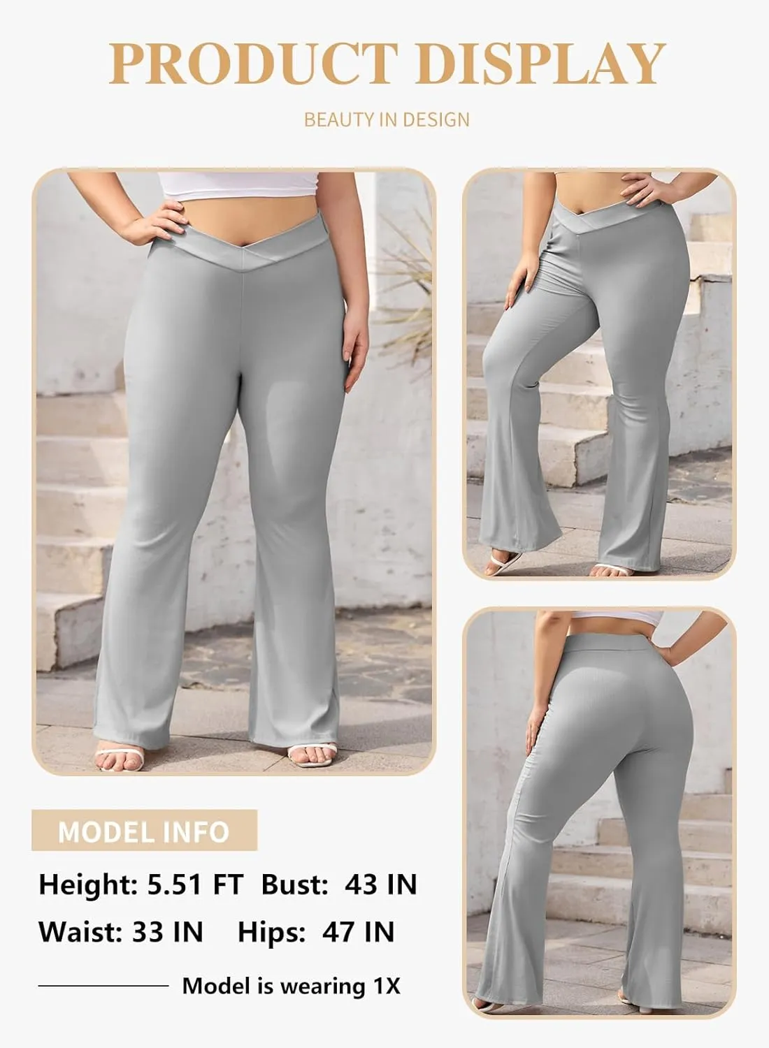 Eytino Plus Size Leggings for Women Elastic High Waisted Crossover Flare Pants Lounge Trousers(1X-5X)