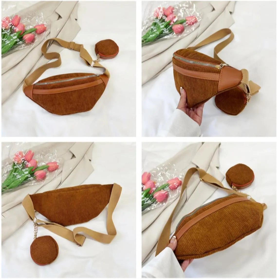 Fanny Crossbody Bag for Women Fashion Waist Bag with a Coin Purse Quilted Bum Hip Pouch for Sports Travel (white)