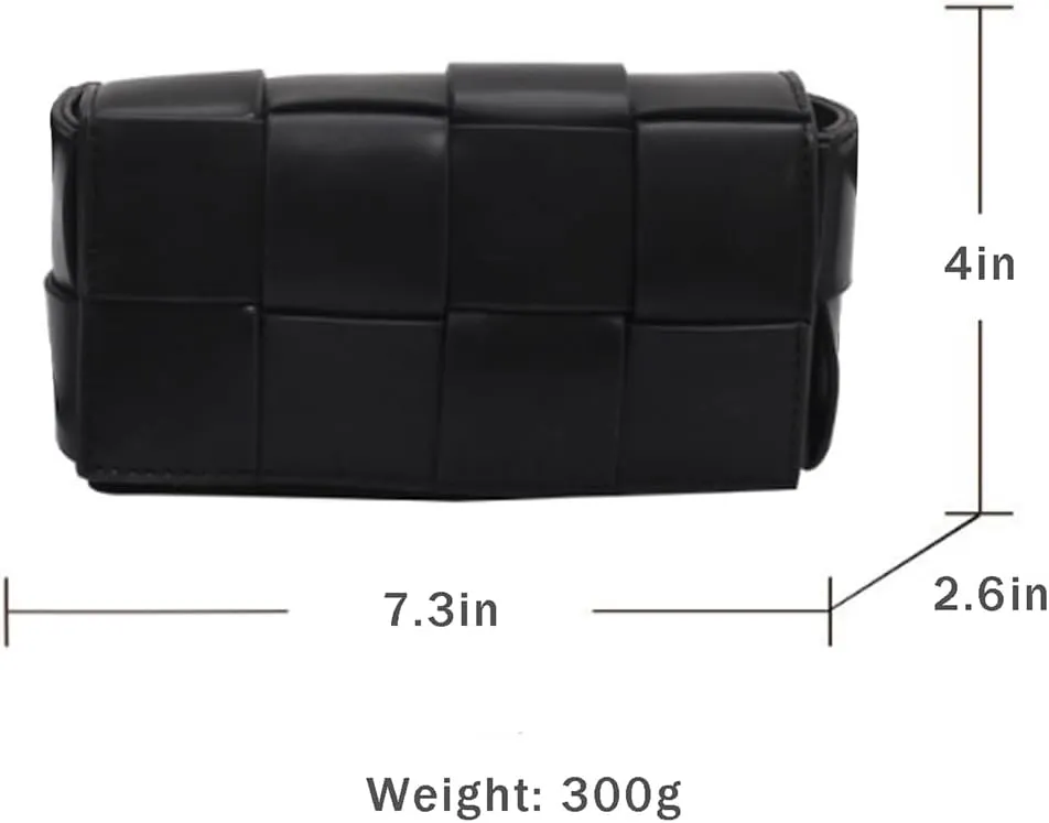 Fanny Pack with Convertible Crossbody Shoulder Bag for Women, Woven Cassette-Style Handbag Purse with Adjustable Belt (Black)