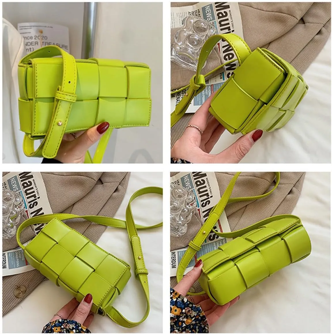 Fanny Pack with Convertible Crossbody Shoulder Bag for Women, Woven Cassette-Style Handbag Purse with Adjustable Belt (Light green)