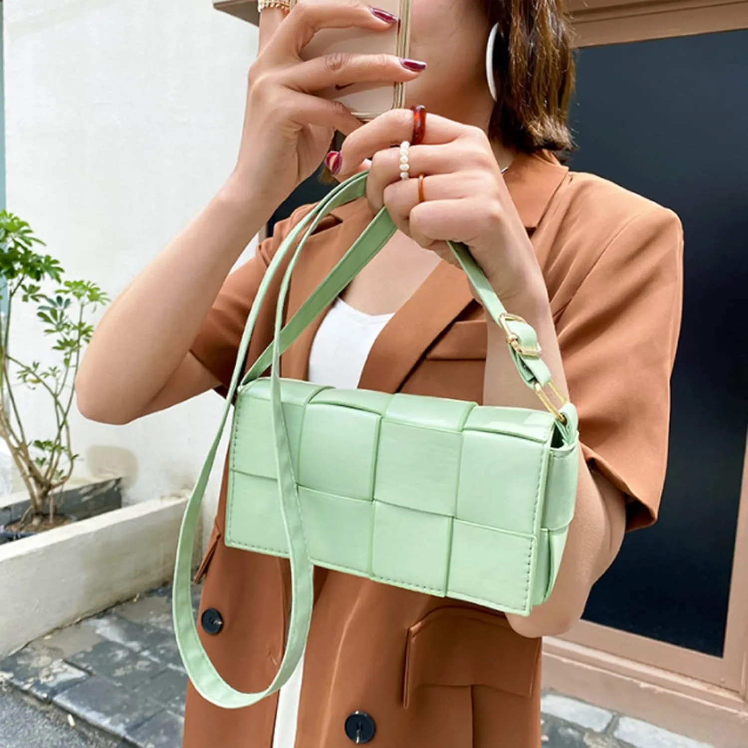 Fanny Pack with Convertible Crossbody Shoulder Bag for Women, Woven Cassette-Style Handbag Purse with Adjustable Belt (Light green)