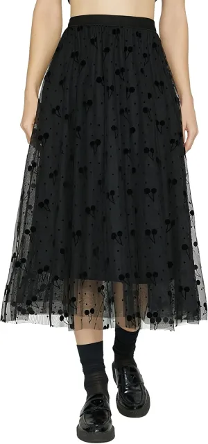 FEOYA Women Tutu Skirts Midi Double Layered Mesh Tulle Skirt 3D Printed Elastic Waist Princess Wedding Evening Prom Skirts