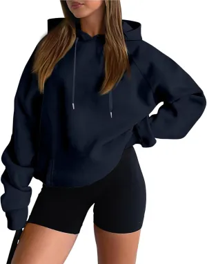 Fleece Hoodies for Women Baggy Lightweight Oversized Y2K Hoodie Comfy Casual Cotton Cute Sweatshirt Pullover w/Pocket