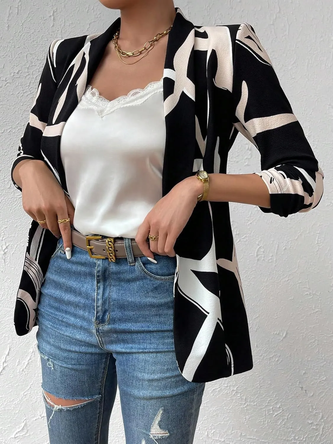 Floerns Women's Casual Long Sleeve Graphic Colorful Blazer Work Suit Jackets